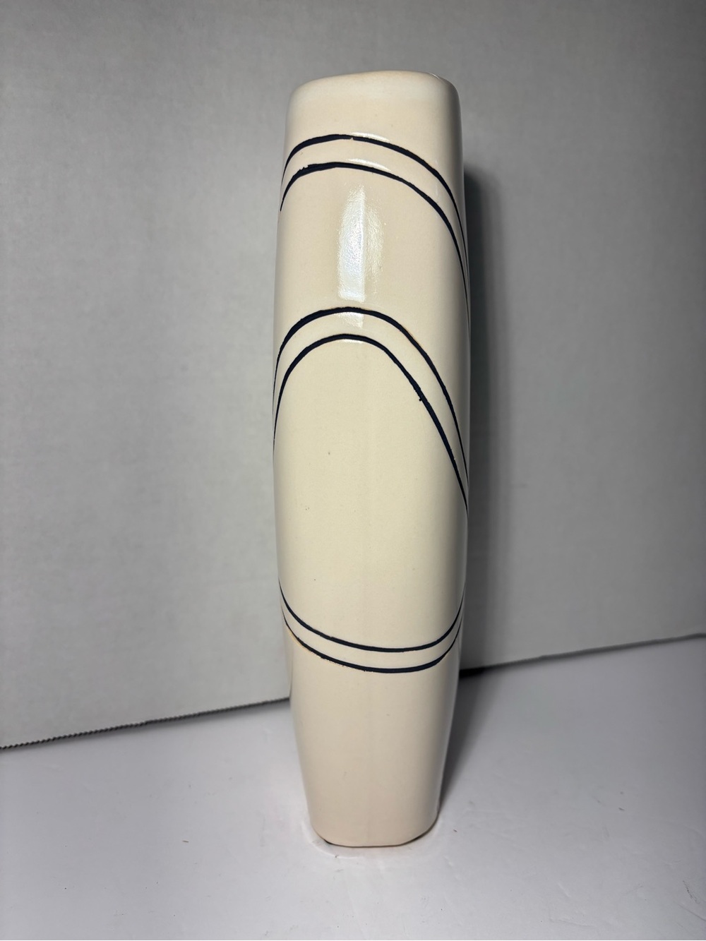 Norcal Creamy White Black Geometric Lines Ceramic 10” Vase Modern Home Accent - Picture 5 of 9